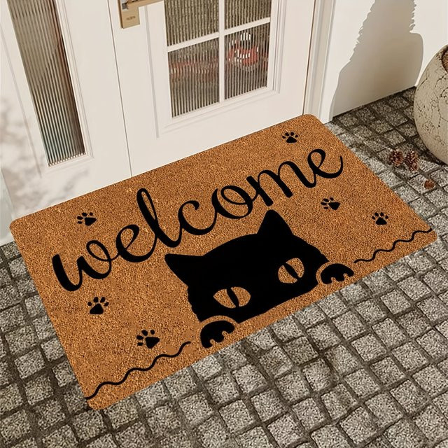 VIKAMA Willkommen Katzen-Badezimmerteppich, rutschfeste und maschinenwaschbare Fußmatte für Innen und Außen, B/T: 60 x 40 cm - Bild 1