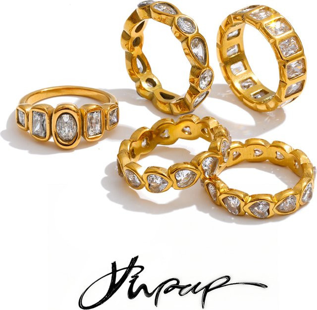 Yhpup Edelstahl-Ring, Zirkonia, Gold, Größe 678, Unisex - Bild 1