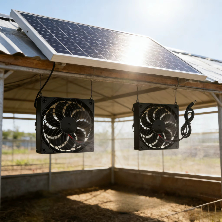 EESBAO Solar-Abluftventilator zur Belüftung und Kühlung von Tierhäusern in Schwarz - Bild 2