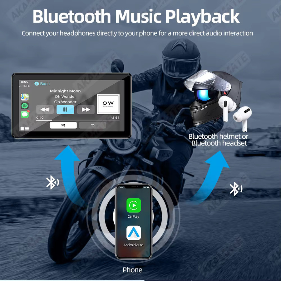 AKAMATE Motorrad Navigation Display mit 6 Zoll Bildschirm, Drahtlose CarPlay und Android Auto, Wasserdicht, Bluetooth, Schwarz - Bild 5