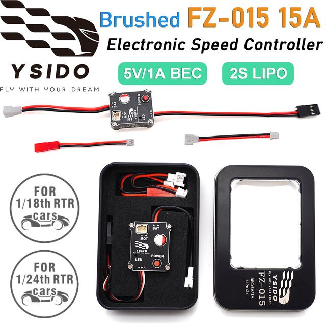 YSIDO Gebürsteter ESC FZ-015 15A Geschwindigkeitsregler, Schwarz - Bild 1
