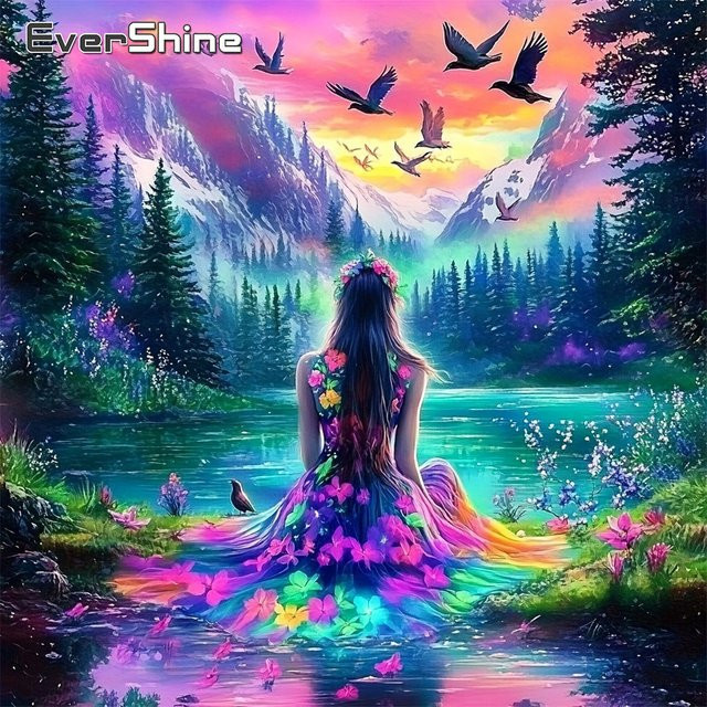 EverShine Diamant-Stickerei Porträt Mädchen Wandkunst als Strass Mosaik Gemälde in Multicolour - Bild 1