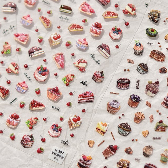 NAILFYOU Nagelaufkleber Erdbeere Schokolade Kuchen, Cartoon Dessert - Bild 1