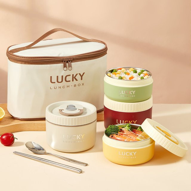 WORTHBUY Isolierte Bento-Lunchbox aus Edelstahl 304 mit Besteck, gelb, mikrowellengeeignet, stapelbar und luftdicht - Bild 1