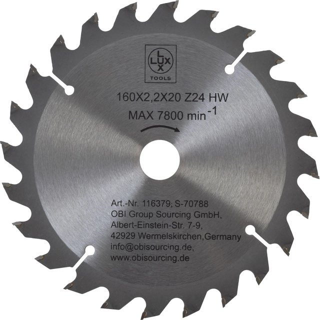 LUX-TOOLS HM-Kreissägeblatt für Holz, Silber, Durchmesser: 160 mm, Bohrung: 20 mm, 24 Zähne, Carbide Tipped - Bild 1