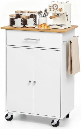 VEVOR Kücheninselwagen Weiß mit Schublade und Schrank, Mobiler Küchenwagen mit Handtuchhalter und Haken für Küche und Esszimmer - Bild 1