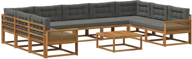 vidaXL Outdoor-Sofagarnitur in L-Form aus Akazienholz mit 10 Kissen in Anthrazit und Braun - Bild 1