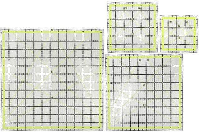 4 Stück Quiltlineal Patchwork aus Acryl mit Zollskala und Raster in Beige und Transparent von OutsideWorld - Bild 1