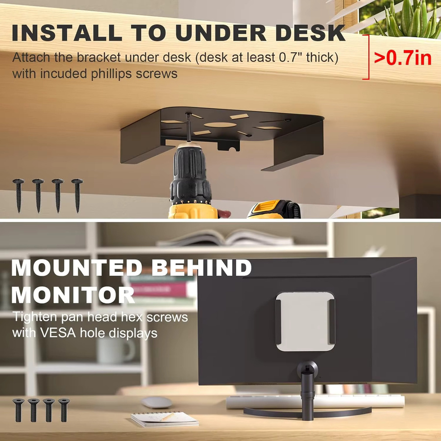 BEISHI Desktop-Halterung aus Aluminiumlegierung für Mac Mini in Schwarz, vertikaler Ständer zur Kühlung für Wandmontage oder Tisch - Bild 3