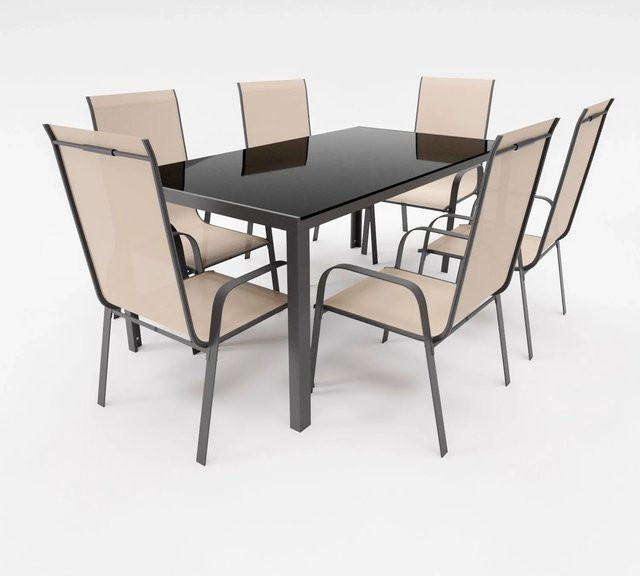LEX Gartenmöbel Set aus Metall mit Tisch und 6 Stapelsesseln in Beige - Bild 1