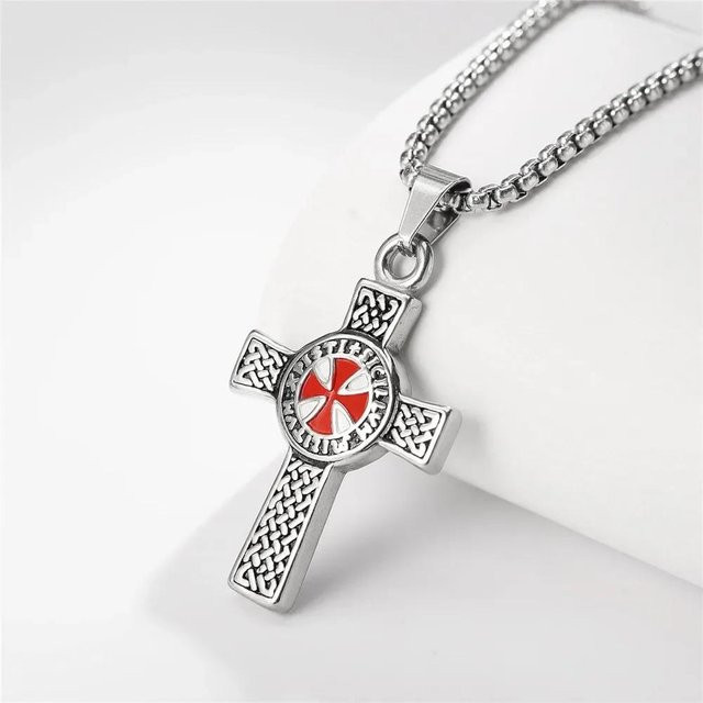 Anhänger Halskette Templerkreuz Medaillon, gray, Unisex - Bild 1