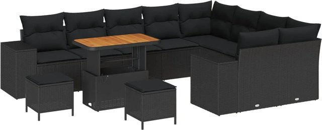 vidaXL Garten-Sofa-Set 12-teilig in Schwarz mit Kissen und integriertem Stauraum für Terrasse und Balkon - Bild 1