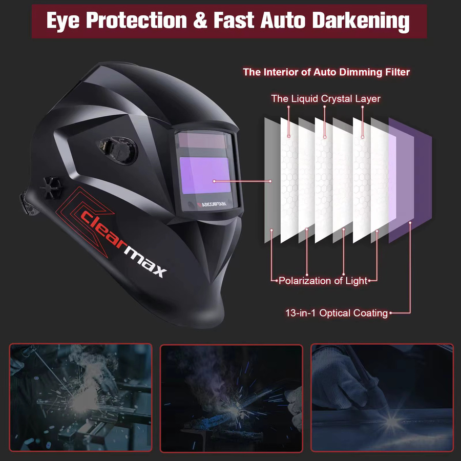 ARCCAPTAIN Schweißhelm mit Chamäleon-Effekt und True-Color Technologie, automatische Verdunkelung für Lichtbogenschweißen, Schleifen und Schneiden, Farbe: Schwarz - Bild 1