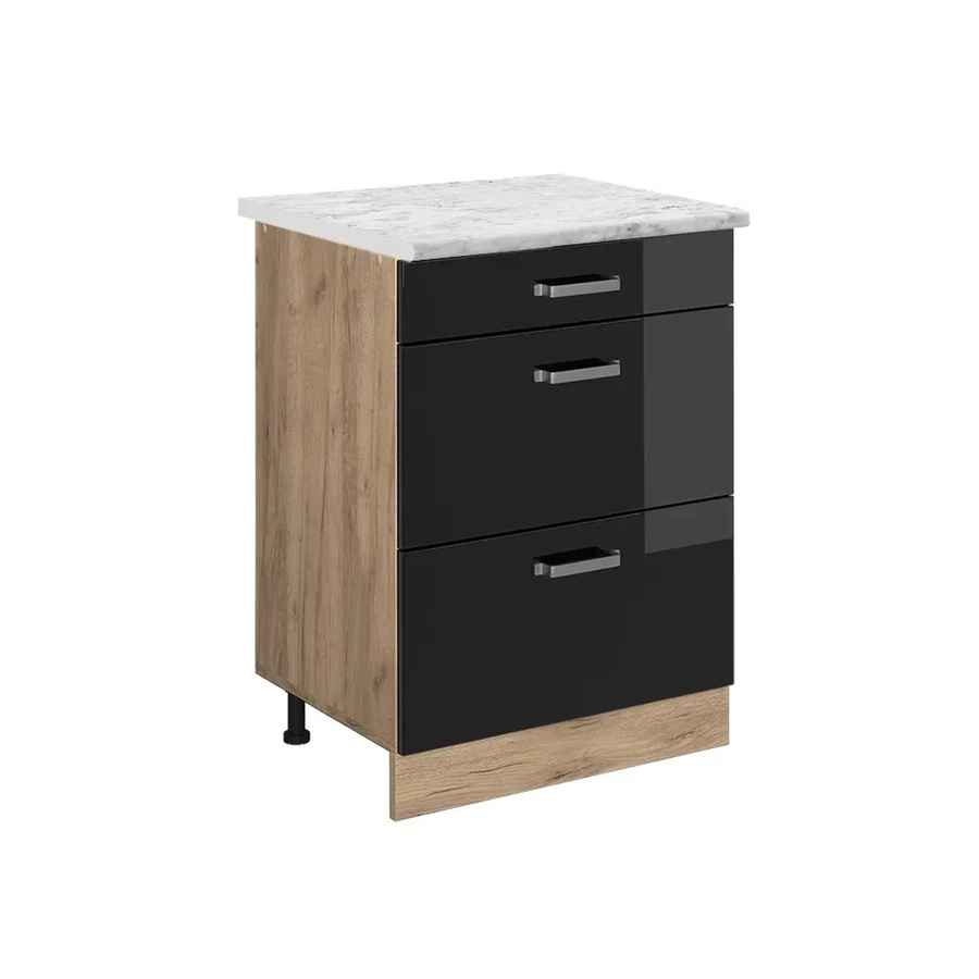 Vicco Küchenunterschrank R-Line Schubladenschrank Schwarz Hochglanz mit Marmor-Optik Breite: 60 cm - Bild 2