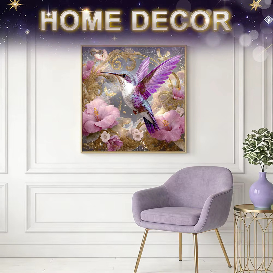 HUACAN Diamant-Mosaik 5D Set mit Kolibri und Morgenblume, Rund, Mehrfarbig, B/D/H: 20 x 20 x 20 cm - Bild 3