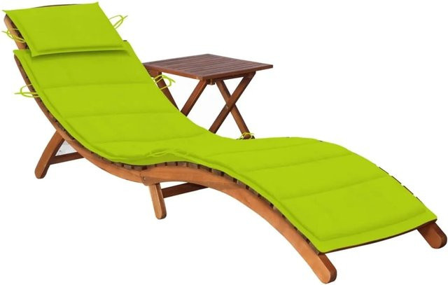 vidaXL Sonnenliege aus Akazien-Massivholz mit Tisch und wetterfester Auflage in Hellgrün - Bild 1