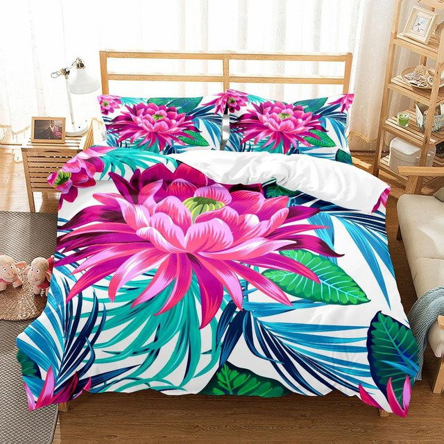 Bettwäsche-Set mit Aquarell-Vögeln und Blumen von Binchi Outdoor Product in Multicolour, Material Mikrofaser/Polyester, B/H: 135 x 200 cm - Bild 1
