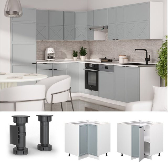 Vicco Eckunterschrank Fame-Line in Weiß, Hellblau und Grau mit Arbeitsplatte in Eiche, Höhe: 87 cm - Bild 1