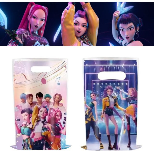 Bandai Geburtstags-Geschenktüten mit Damon Hunter Motiv, bunte Party-Mitgebselbeutel aus Kunststoff für deine Themenparty - Bild 1