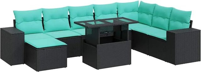 vidaXL 9-teilige Garten-Sofagarnitur aus Poly-Rattan mit Kissen in Schwarz - Bild 1