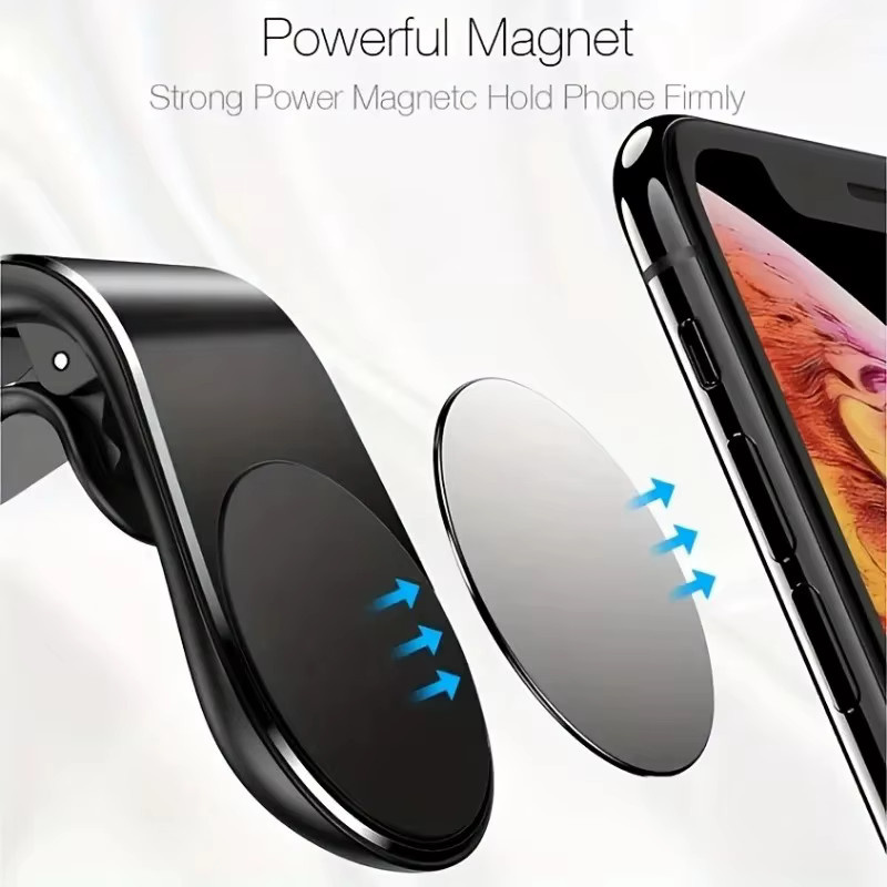 Magnetischer Auto-Handyhalter in L-Form aus Metall für den Lüftungsschlitz, 360 Grad drehbare Universalklapphalterung für Smartphone und GPS-Navigation, Farbe: Gold - Bild 3