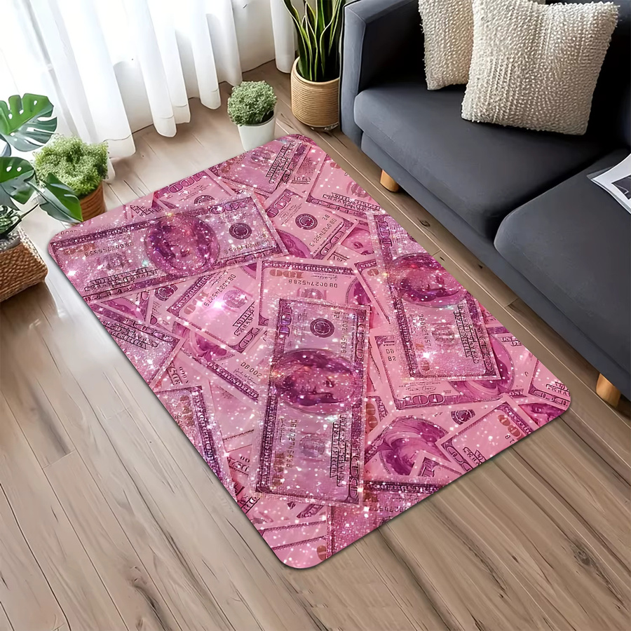 VIKAMA Schimmernder Teppich in Rosa mit Geldmuster, weiche und schmutzabweisende Fußmatte für Schlafzimmer oder Eingangsbereich, B/T: 60 x 40 cm - Bild 3