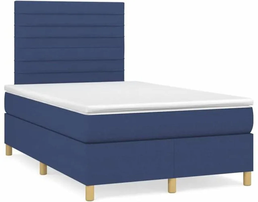 Vidaxl Boxspringbett mit Matratze in Blau und Weiß aus Stoff, Modernes Design, B/T/H: 120 x 190 x 118 cm - Bild 1