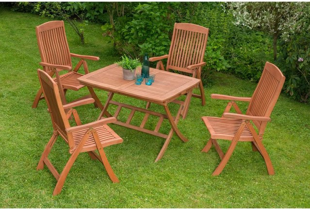 Merxx Gartenmöbel-Set Maracaibo 5-tlg. aus Eukalyptus-Holz in Braun mit Klappausziehtisch - Bild 1