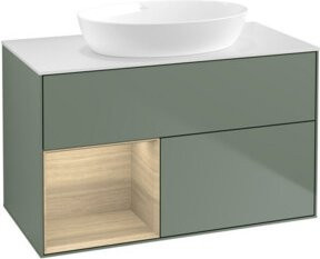 V&B Waschtischunterschrank Finion 100 in Weiß mit Eichenregal, lackiert, B/T/H: 100 x 50,1 x 50,1 cm - Bild 1