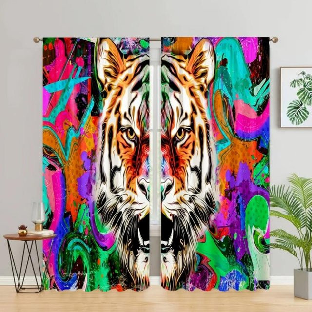 Yiran Furniture Verdunkelungsvorhang mit abstraktem Tiger Print in Pink und Multicolour, Breite: 55 cm, Höhe: 120 cm - Bild 1