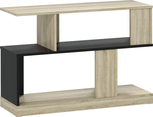 HOMCOM Beistelltisch in S-Form mit 3 Ebenen und Ablagen, moderner Sofatisch für Wohnzimmer und Schlafzimmer, Naturholzoptik und Schwarz, B/T/H: 90 x 30 x 61 cm, Aosom - Bild 1
