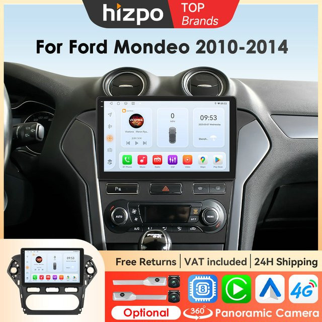 Hizpo 10,1 Zoll Autoradio mit GPS Navigation und 5G Wifi für Ford Mondeo 4 MK4 2010-2014 in Schwarz - Bild 1