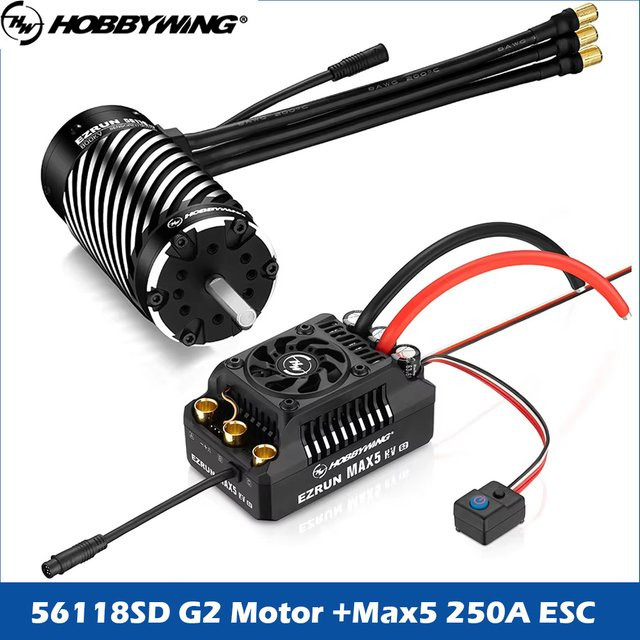 Hobbywing EZRUN Max5 HV G2 250A 6-12s Brushless Sensored ESC mit EzRun 56118SD G2 650KV 800KV 1100KV Motor für 1/5 Buggy, Zubehör - Bild 1