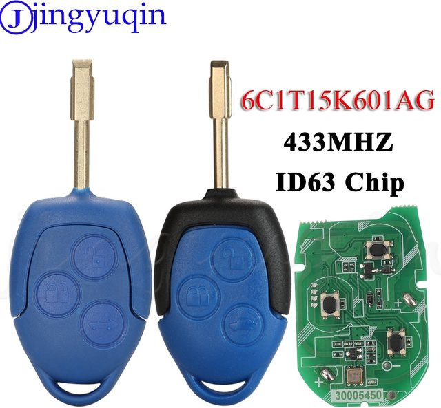 Jingyuqin 3-Tasten-Fernbedienung Autoschlüssel Anhänger für Ford Transit WM VM 2012-2015 mit 433MHz 4D63 Chip in Blau - Bild 1