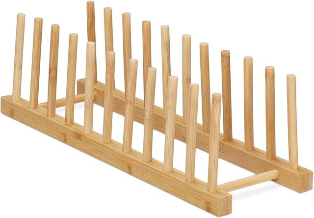 Relaxdays Tellerständer aus Bambus in Braun, H x B x T: 40 x 12 x 12,5 cm - Bild 1