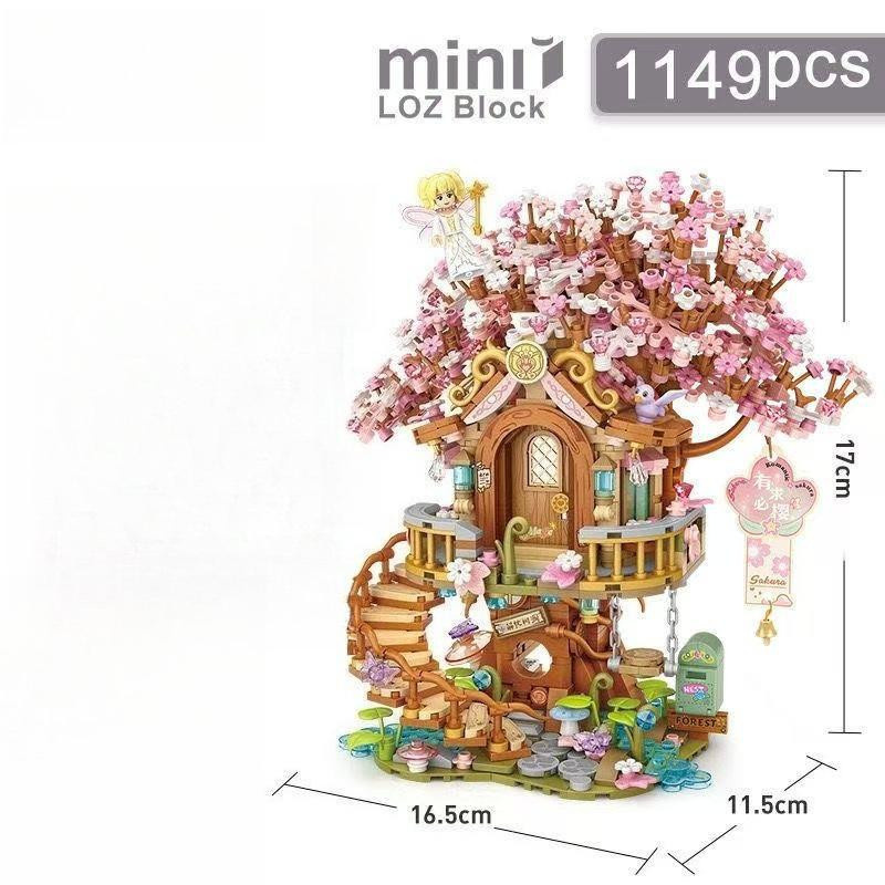 Rosa Romantisches Kirschblüten Baumhaus Mini Partikel Bausteine Spielzeug - Bild 1
