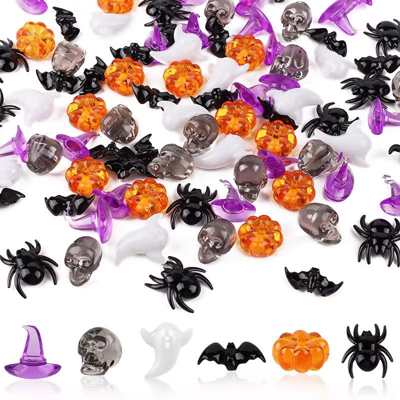 ZQNYCY Halloween Acryl-Ornamente Multicolor Mix mit Kürbis, Schädelkopf und Hexenhut als Tischstreuer für Party und Heimdekoration - Bild 6