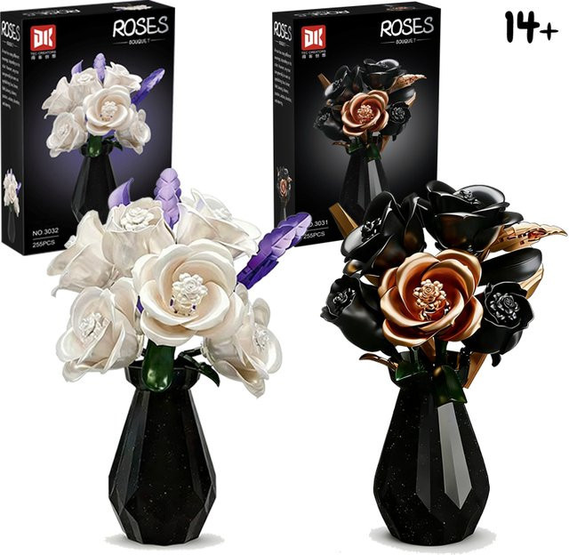 Weiße und Schwarz Gold Rosen Bausteine, Desktop Ornament, 255 Teile, ab 14 Jahren - Bild 1
