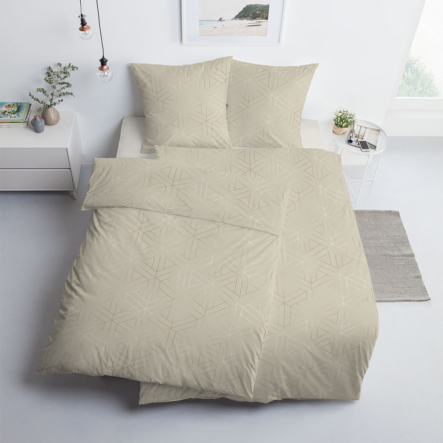 Estella Mako-Satin Bettwäsche Luan Ecrue Uni Waben Rauten mit Kissenbezug, B/H: 135 x 200 cm und 80 x 80 cm - Bild 1