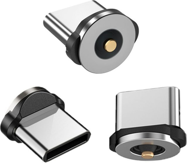 FRHY 10er Set Typ-C Magnetische Ladekopf Ersatzstecker in Silber mit 2,4A Schnellladefunktion und Datenübertragung aus Aluminiumlegierung - Bild 1