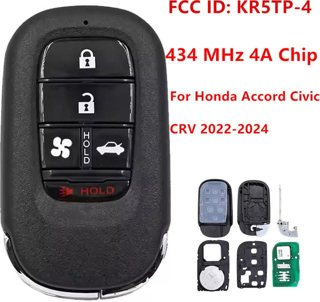 Keyecu Ersatz Smart-Remote-Key FOB KR5TP-4 mit 5 Tasten, 434 MHz 4A Chip für Honda Accord CR-V Civic 2022 2023 2024, Schwarz - Bild 1