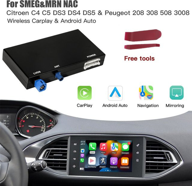 CARABC Drahtlose CarPlay Box für Peugeot und Citroen SMEG SMEG+ mit Android Auto und AirPlay Modul in Schwarz - Bild 1