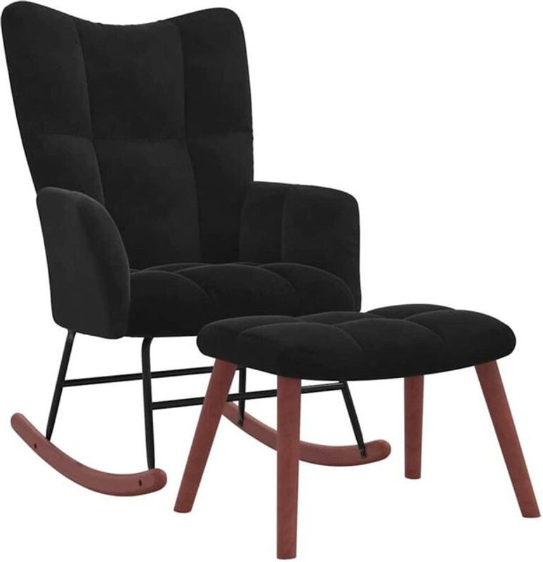 vidaXL Schaukelstuhl mit Fußhocker Set aus Samt in Schwarz, modern und minimalistisch - Bild 1