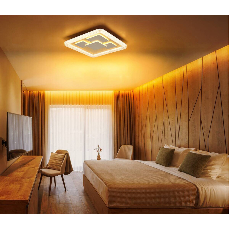 GLOBO LED-Deckenleuchte LORAINE in Gold und Weiß, modernes quadratisches Design aus Metall und Acryl, B/H/T: 48,8 x 7 x 48,8 cm - Bild 2