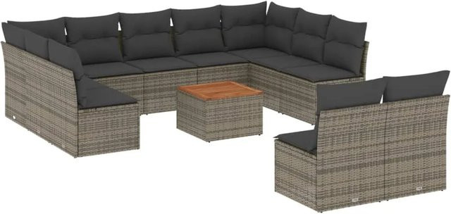 vidaXL 12-tlg. Garten-Sofagarnitur aus Poly Rattan in Grau mit Kissen und Gartentisch - Bild 1