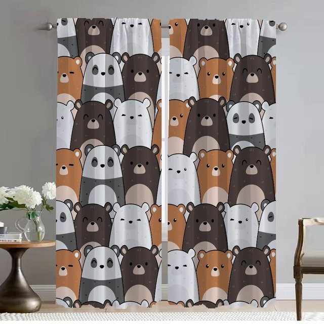 2er-Set halbtransparente Tüll-Vorhänge mit Panda-Muster für Wohnzimmer und Schlafzimmer, B: 50 cm, H: 70 cm - Bild 1