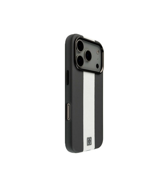 Magnetische Lederhülle für iPhone 17 Pro Max, iPhone 16, 15, 14, 13 in Schwarz Weiß Gold mit Streifen Design und robuster Schutzfunktion - Bild 1