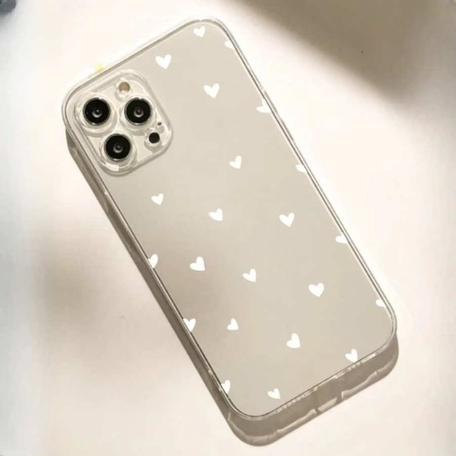 Transparente TPU-Handyhülle mit weißem Herzmuster für Apple iPhone 11 bis iPhone 17 Pro Max und weitere Modelle - Bild 3