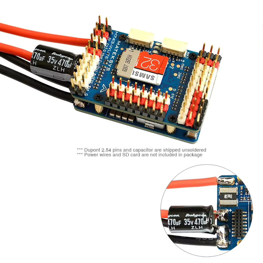 Mateksys Matek H743-WLITE Flight Controller STM32H743VIH6 ICM42688-P DPS310 OSD MicroSD Blackbox F765 für FPV in Schwarz und Blau - Bild 2