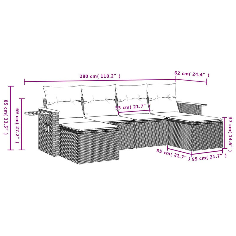 Vidaxl 6-teiliges Gartenmöbel-Set aus Polyrattan mit Kissen, Grau - Bild 2